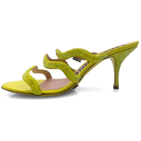 Moschino Wave Straps Glitterd Neon Yellow Slip on Sandals US 6 - Picture 7 of 11